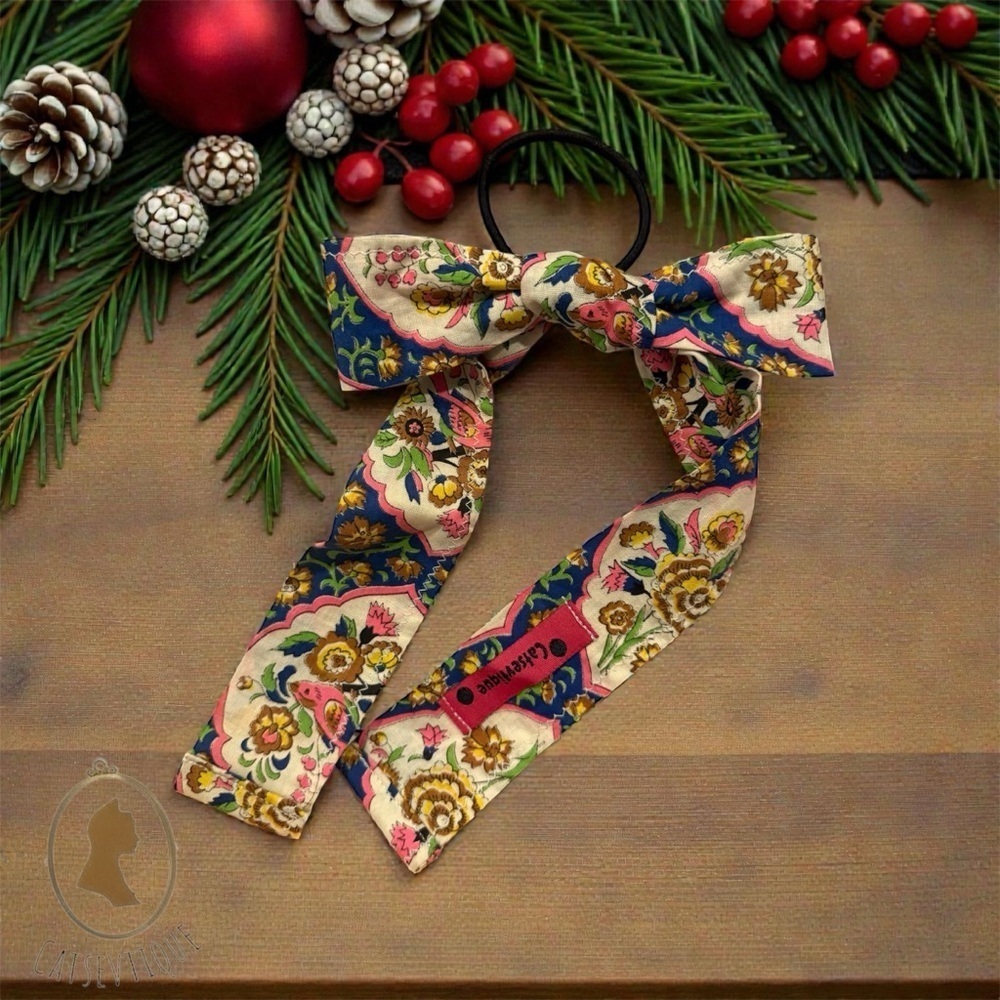 handmade vintage fabric hair bow tie big cottagecore
